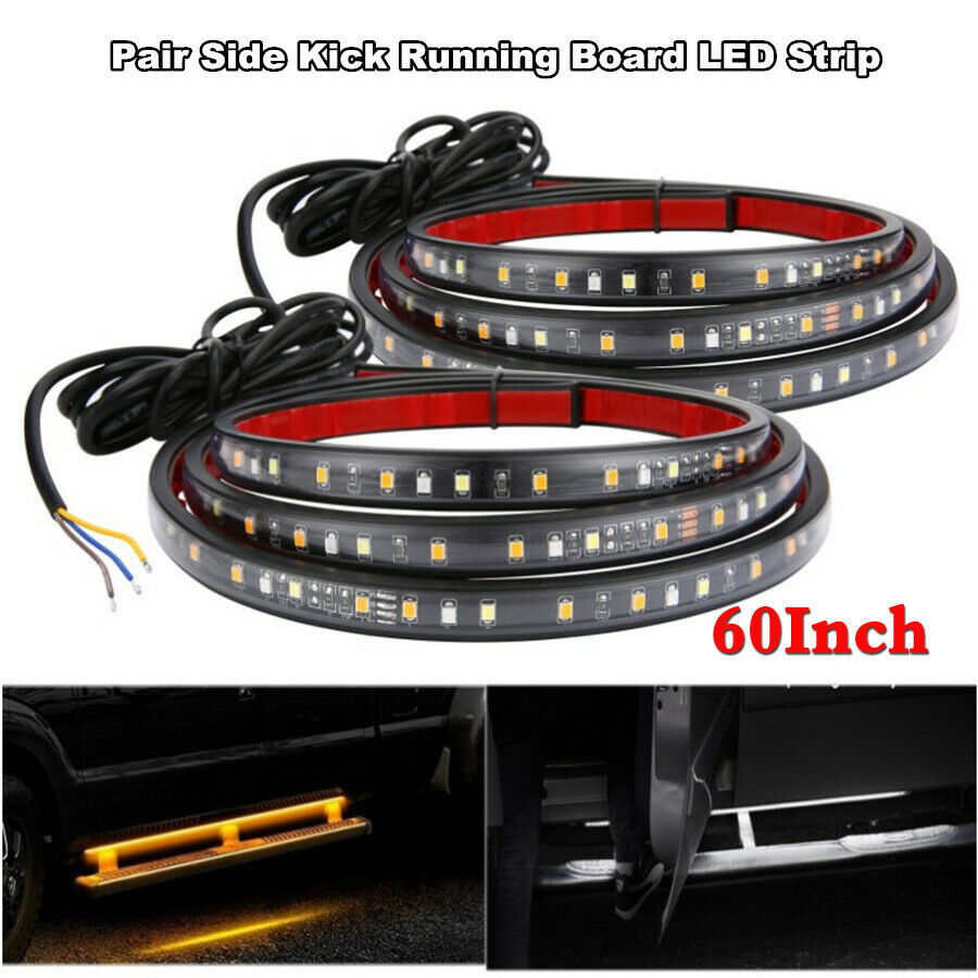 2pcs 60" Car Running Board Side Step LED Light White/Amber Turn Signal DRL Strip