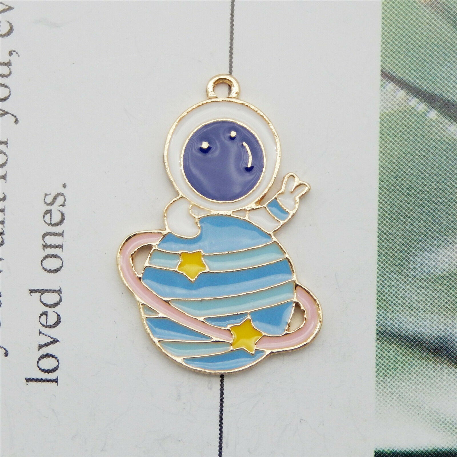 Wholesale Enamel 30x25mm Astronaut Planet Pendant Charms Earrings Bracelet 8pcs