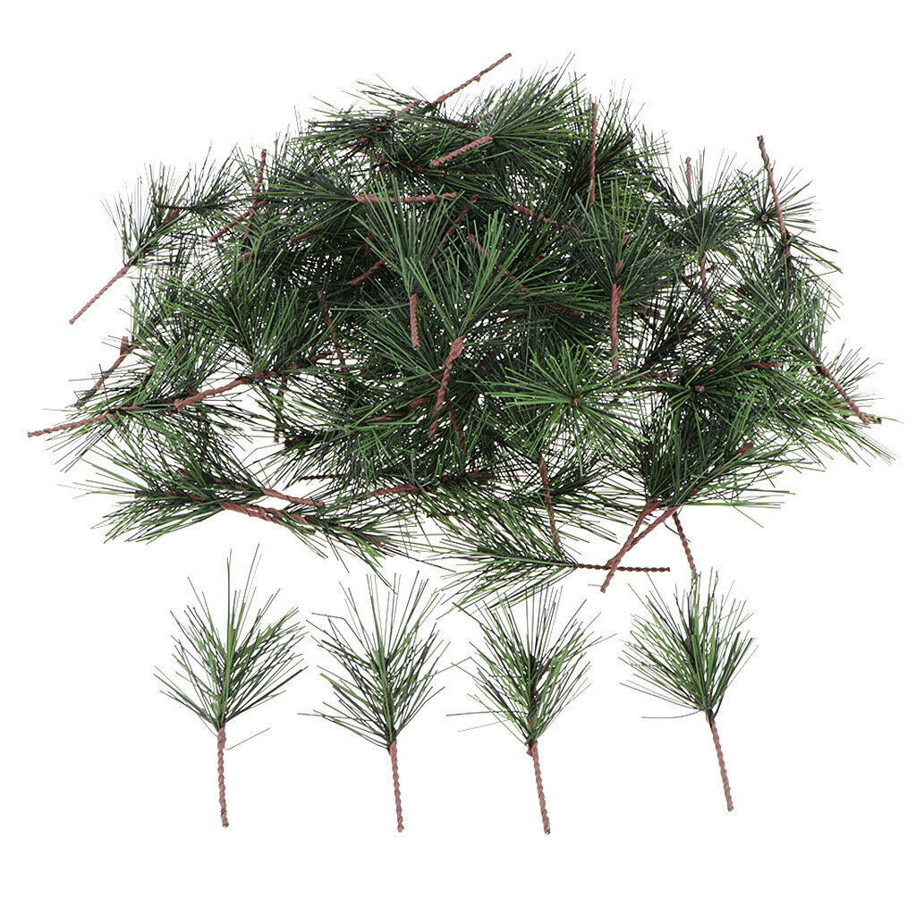 100Pcs Green Pine Needle Artificial Light Leaves Garland Wreath Home Garden