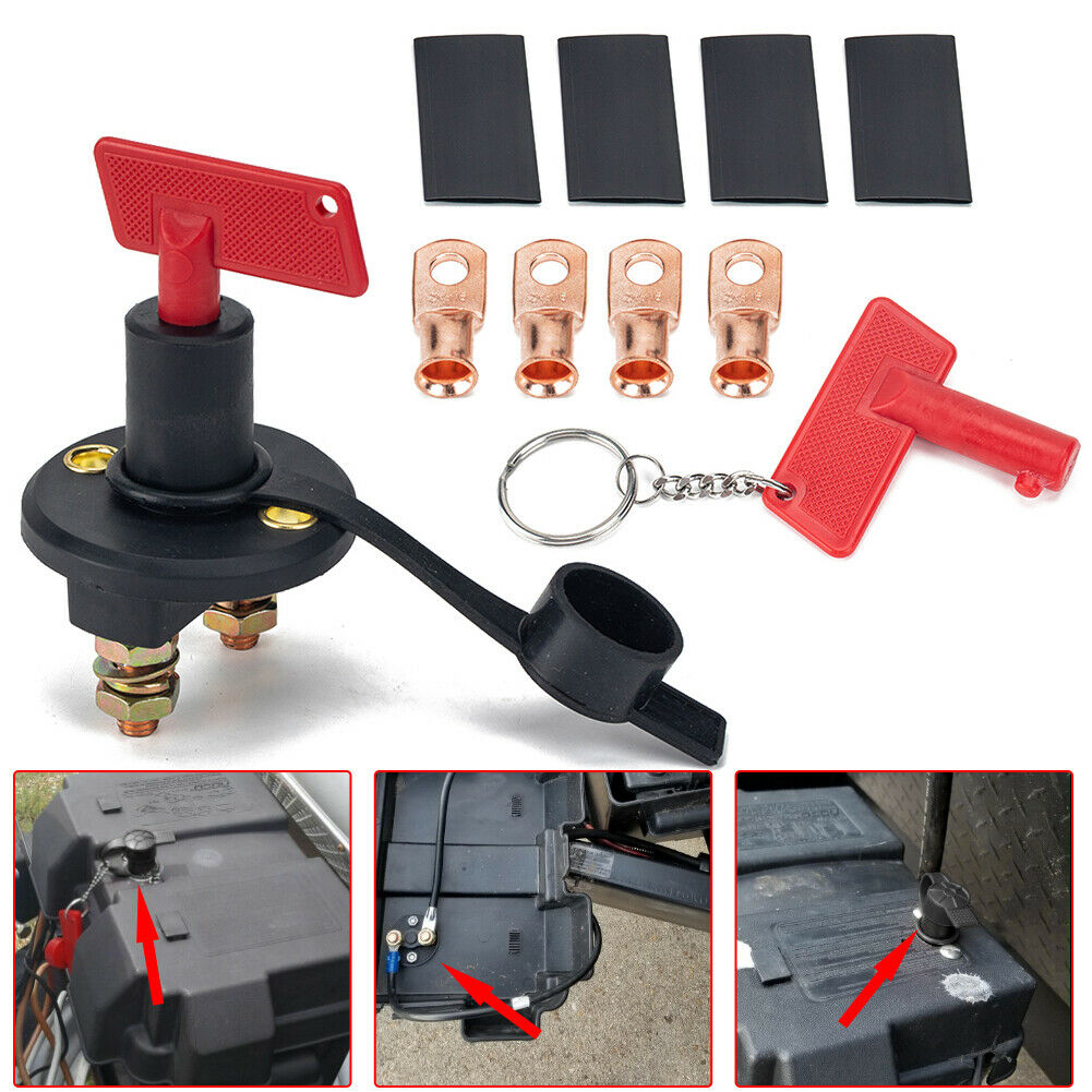 200A Car Battery Disconnect Kill Cut Off Switch + 2 Keys + Wire Lugs Set @