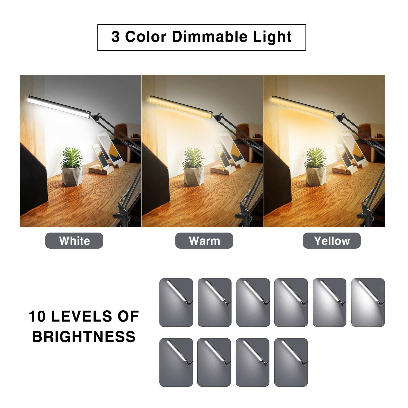 Swing Arm LED Desk Lamp with Clamp, Dimming Adjustable Architect Work Light