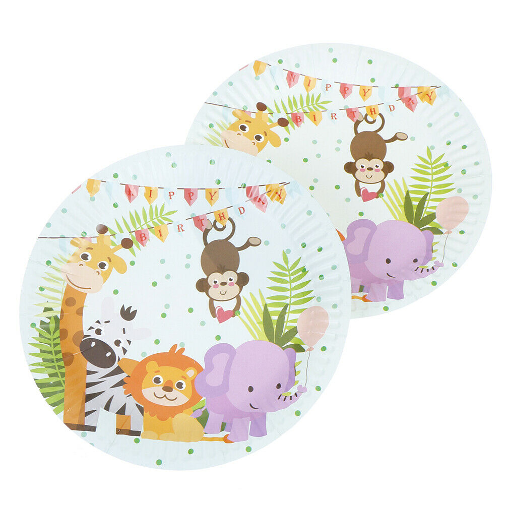 10pcs Safari animals theme paper plates kids birthday party disposable di.l8