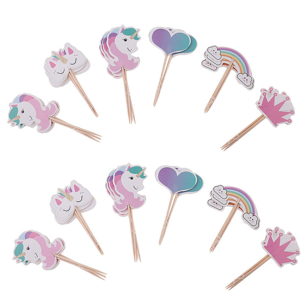 2 Set Rainbow Unicorn Cake Topper Love Shape Crown Food Picks Party Decor
