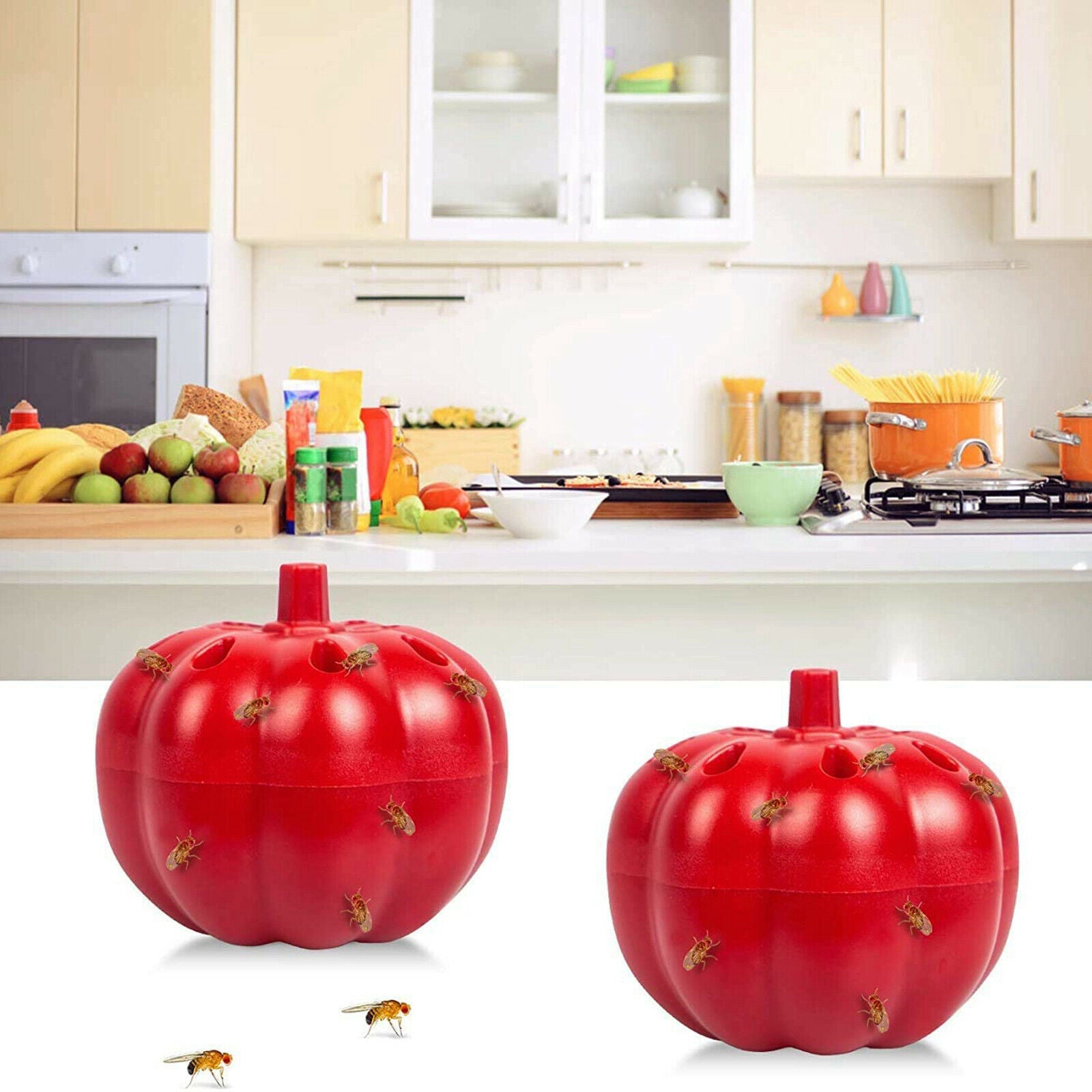 2 Pieces Pumpkin Shape Fruit Fly Killer Fly Traps for Indoor Kitchen Tool
