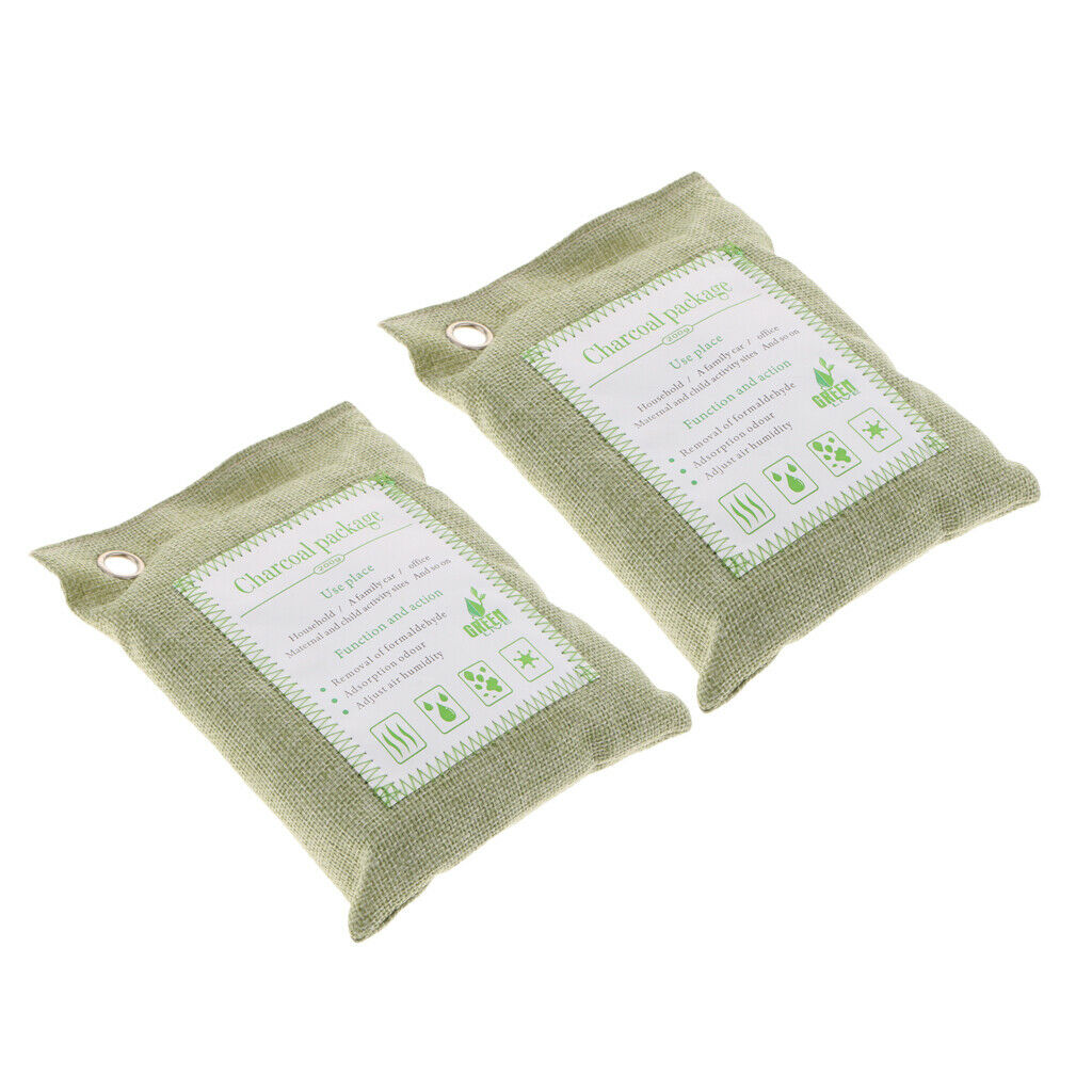 2 Pack Bamboo Charcoal Air Purifying Freshener Odor Eliminator Bag Green