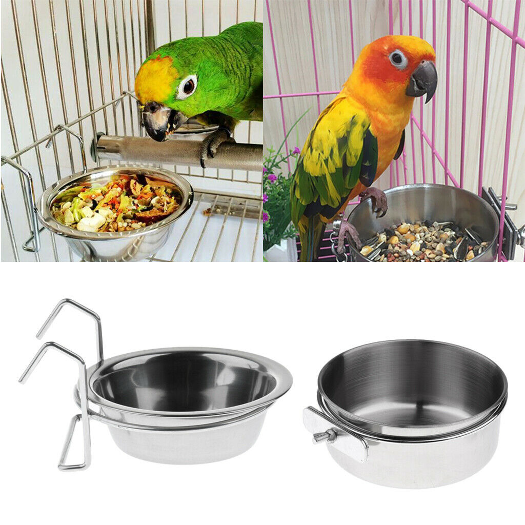 Set of 2, Pet Food Feeder Water Drinker Stainless Steel Coop Cup Hook on For