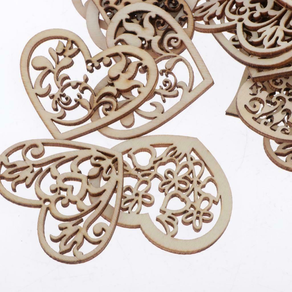 50x Natural Wood Pieces Hollow Cutouts Rustic Decorations Wedding Decor