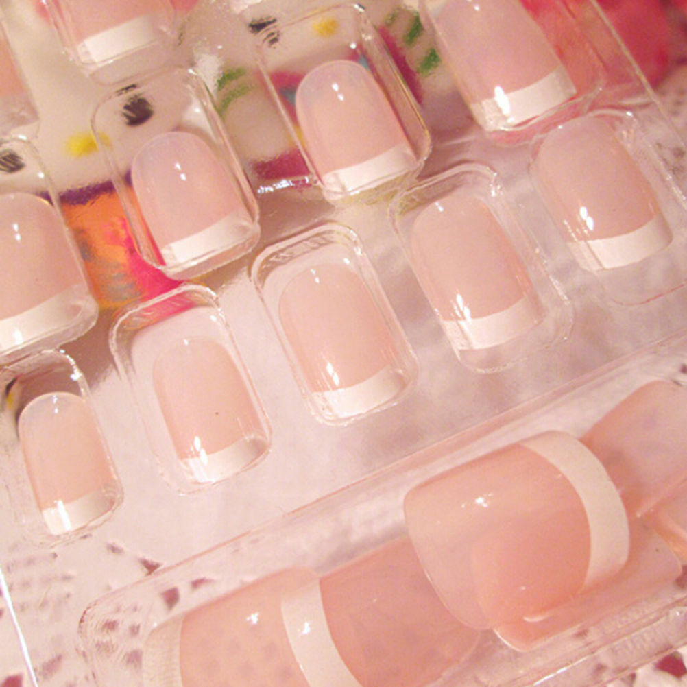 24x Women's French Style DIY Manicure Art Tips False Nails with Glue .l8