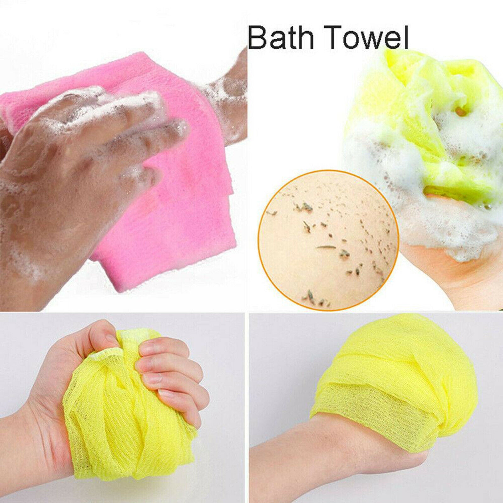 2X 1pc Nylon Extra Long Bath Towel Household Washing Cleaning Massage yellow