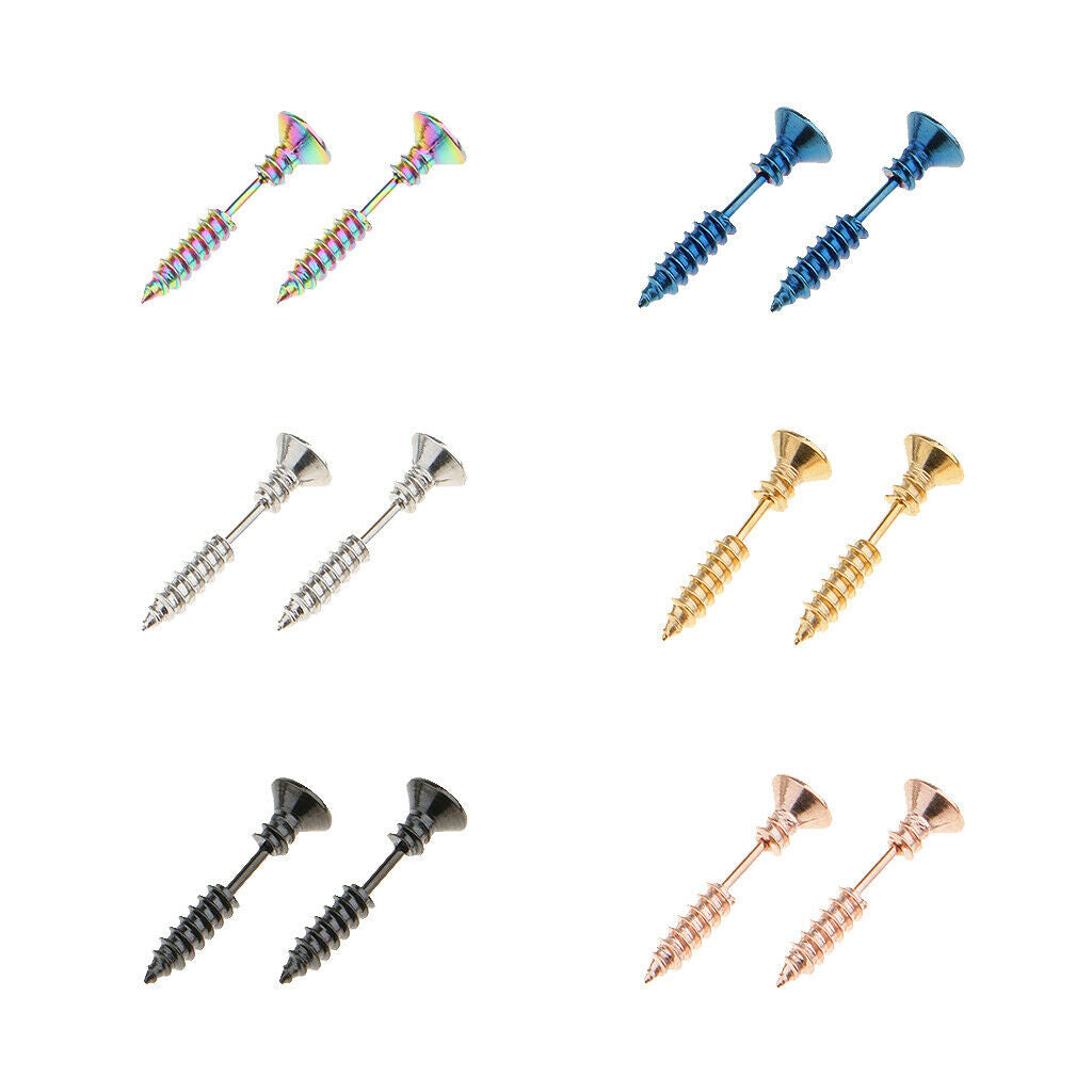 Prettyia 6 Pair Women Stainless Steel Piercing Cross Screws Ear Stud Earring