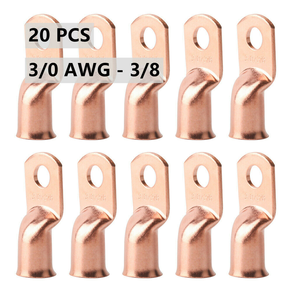 (20)3/0 AWG-3/8 Gauge Battery Cable Ends Welding Bare Copper Lugs Ring Terminals