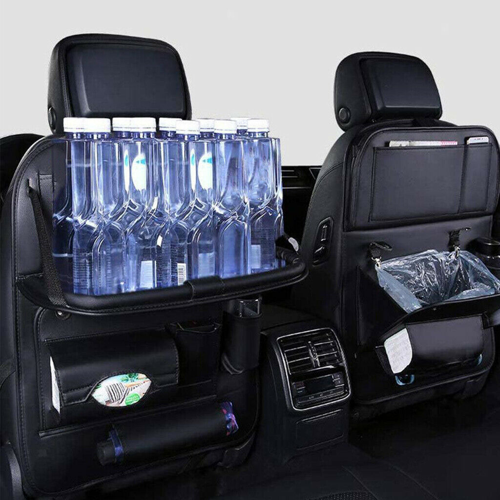 Car Backseat Organizer with Foldable Table Tray Multi Pocket Tissue Box