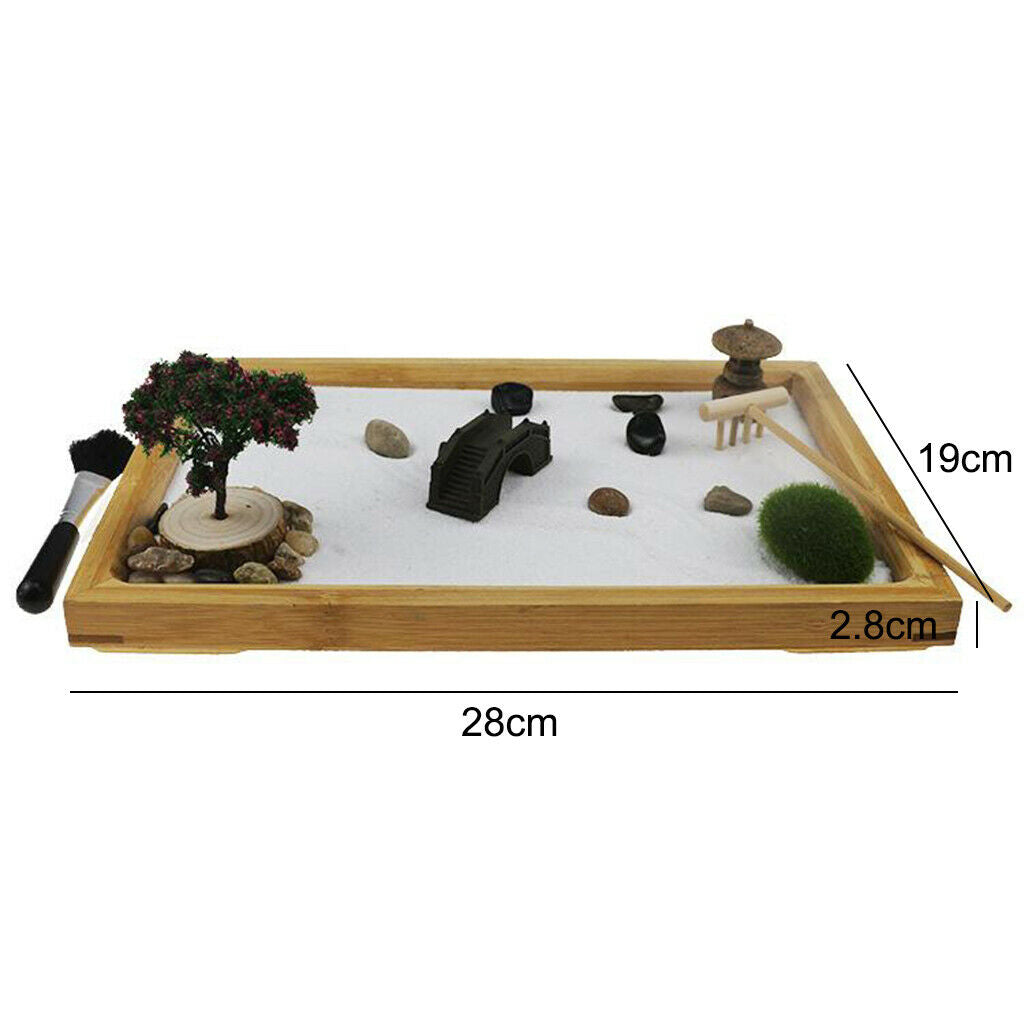 Zen Garden Rake Rocks w/Bamboo Tray Desk Mini Sand Garden Kit Meditation