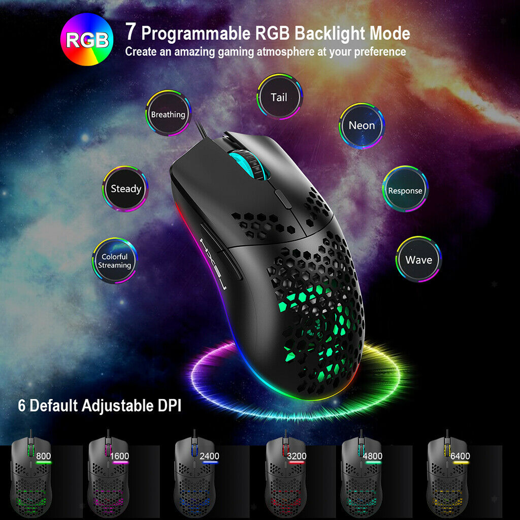 USB Wired RGB 6400 DPI Programmable Gaming Mouse for Laptop
