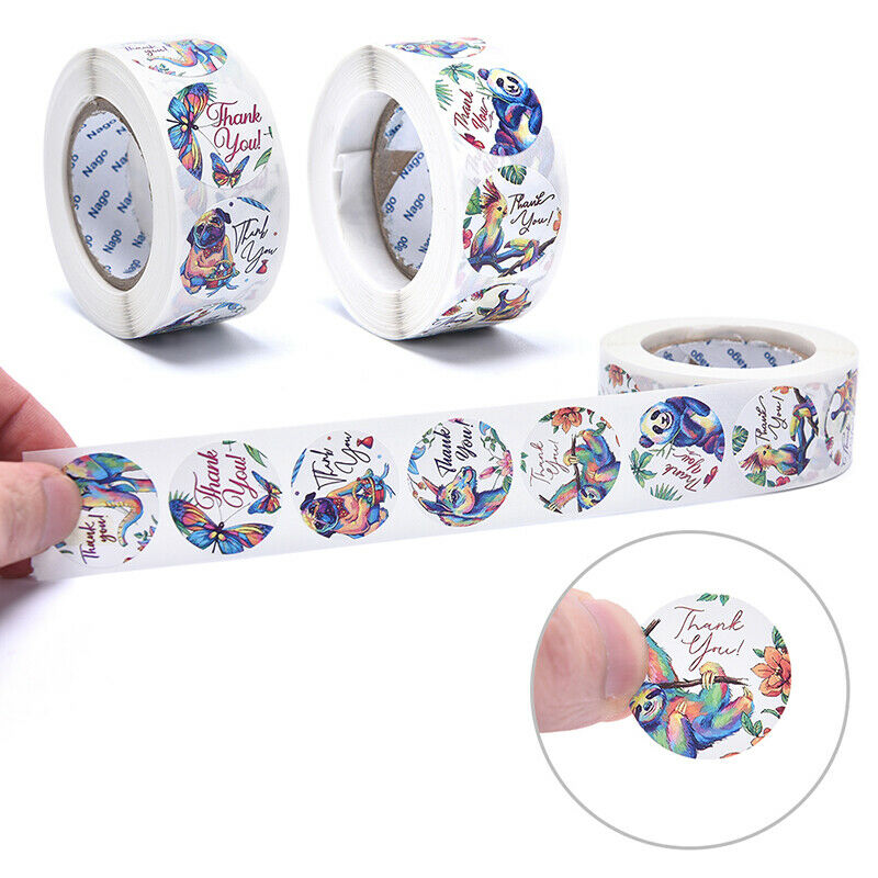 500PCS Round Animals And Plants Thank You Stickers Scrapbook Packaging La.l8