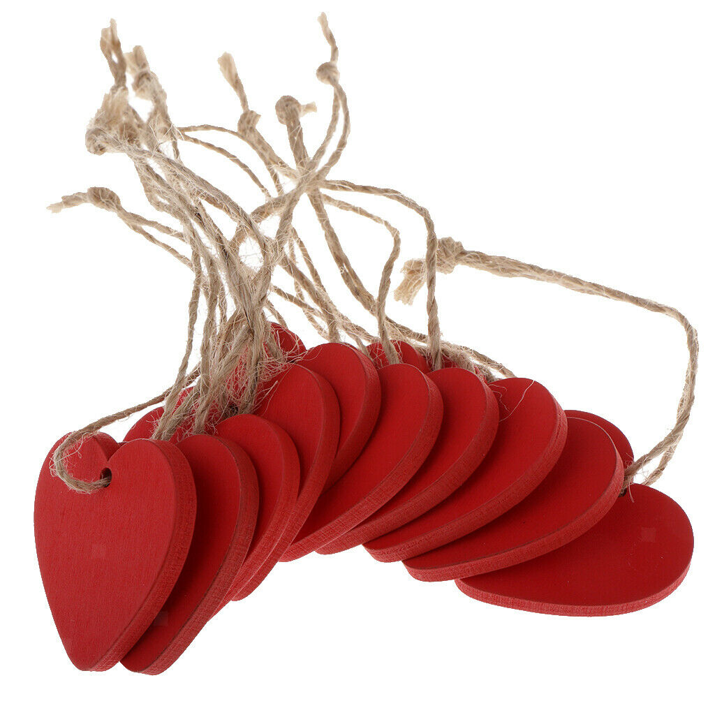 10x Red Wood Love Heart Ornaments Scrapbook Craft DIY Hanging Tags Labels