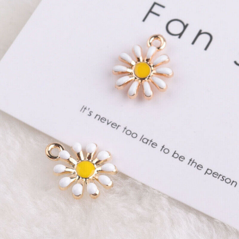 10Pcs/Set Enamel Alloy Sunflower Shape Charms Pendant DIY Craft Jewelry MakingDD