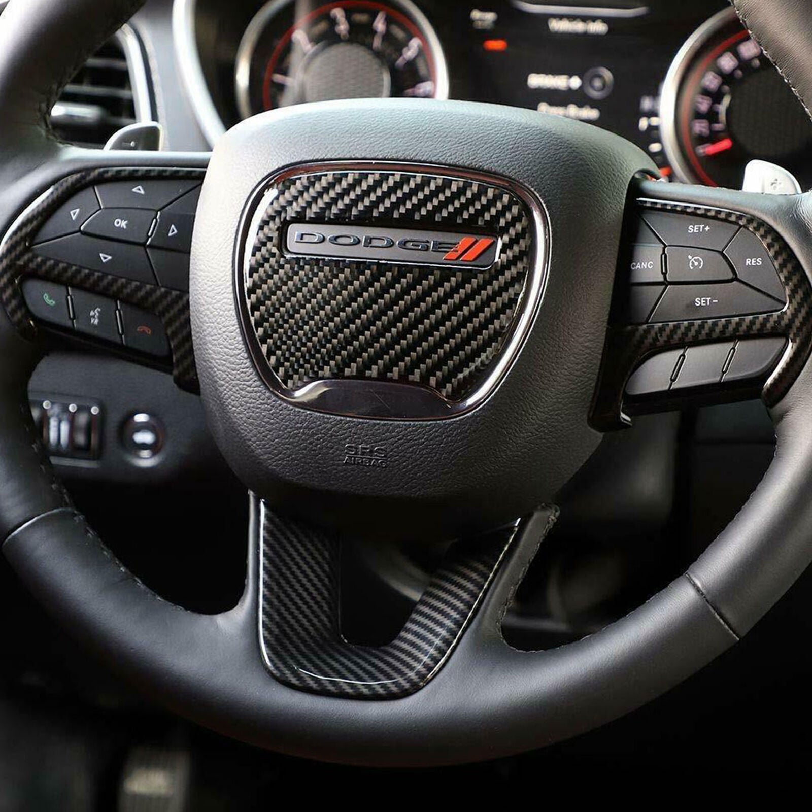 Carbon Fiber Steering Wheel Cover Trim for Dodge Challenger Charger 2015-2020