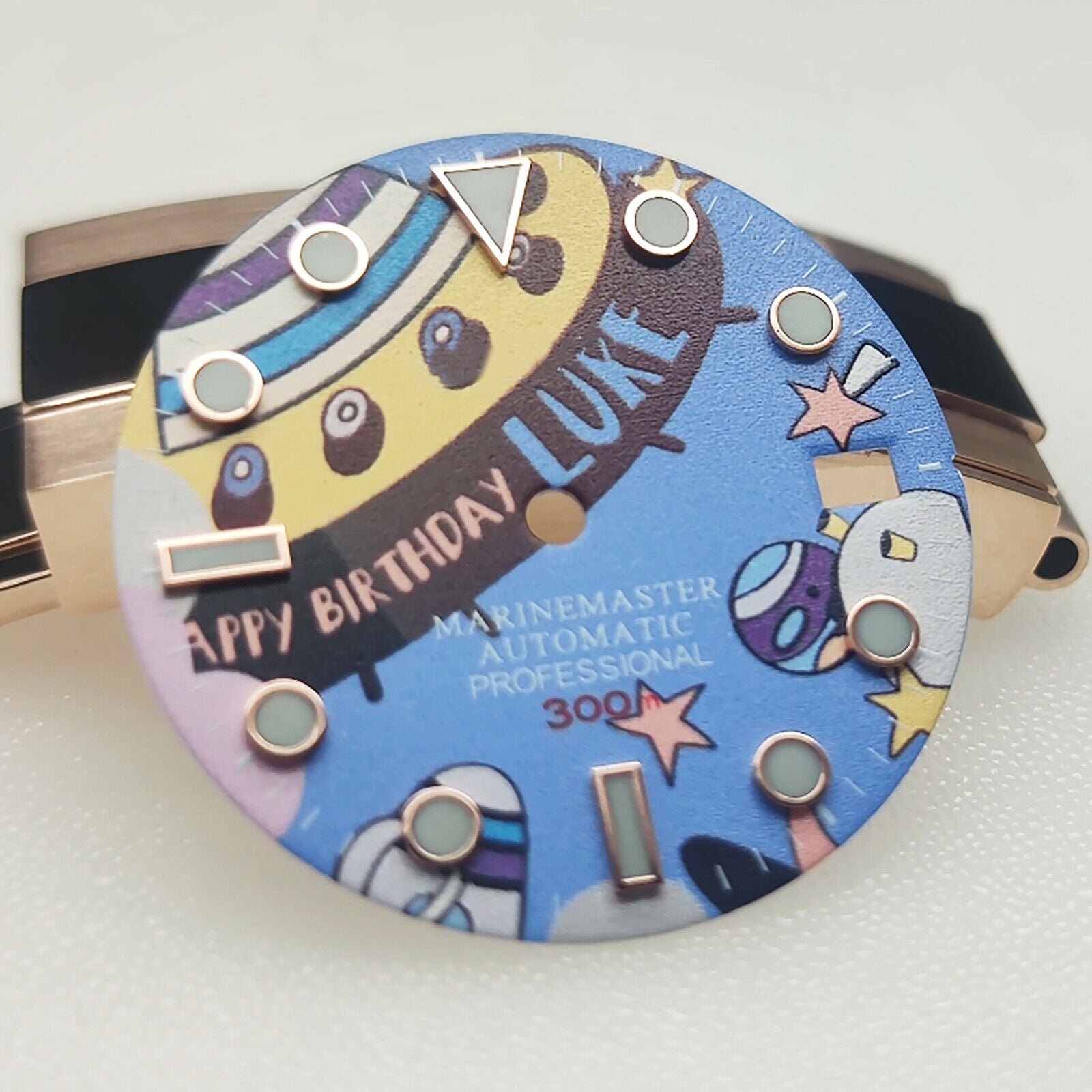 Diving Watch Dial Strong Blue Green Luminous Nails for NH35A Water Ghost