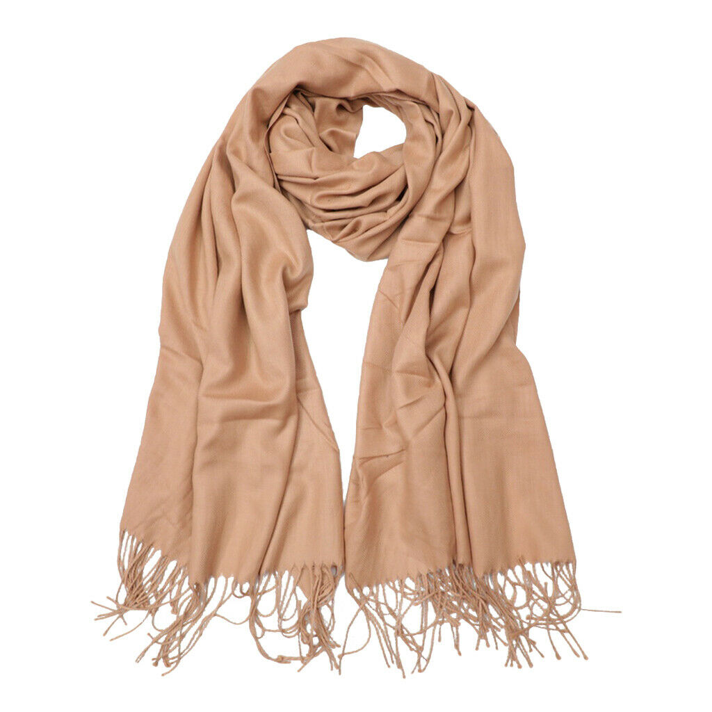 Womens Long Large Soft Silky Pashmina Shawl Wrap Scarf in Solid Colors Khaki