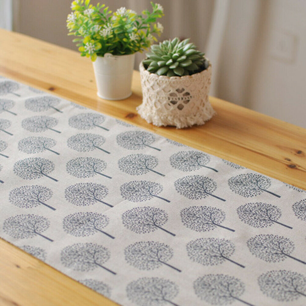 12 Inch By 72 Inch Rustic Tree Table Runner Cotton Linen Pattern Washable FlK5P6