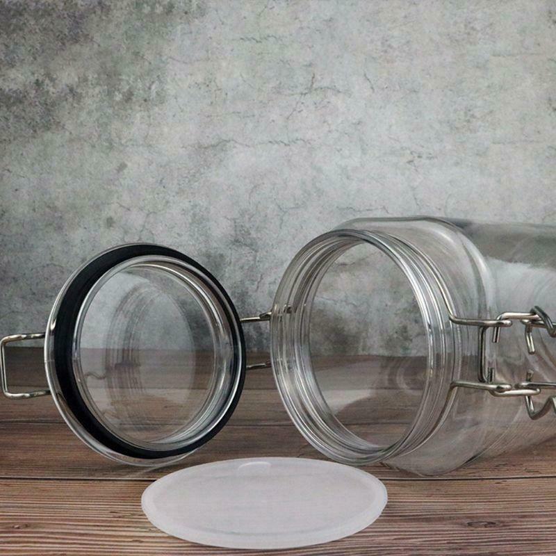 1250ML Plastic Square Clip Top Storage Jar With Airtight Seal Lid Food Container