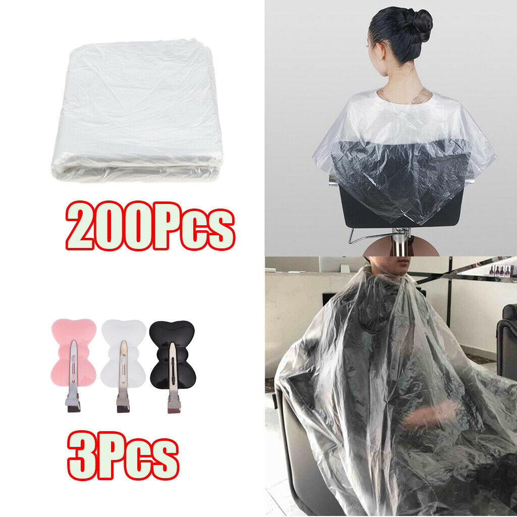 200pcs 64x84cm Waterproof Disposable Hair Cutting Capes & 3xClips Salon Gown