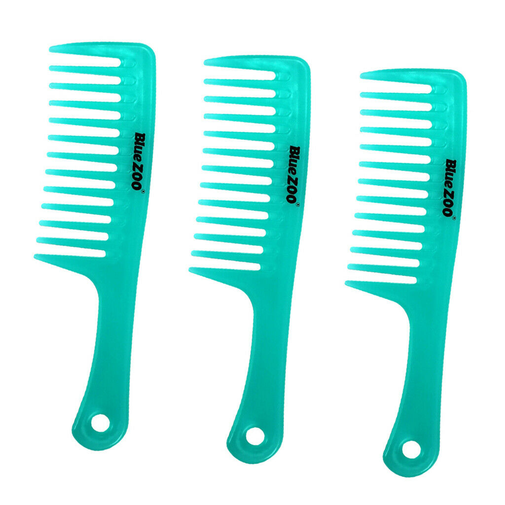 3 Pcs/Set Hairdressing Salon Anti-static handle wide Tooth Hair Comb  Blue