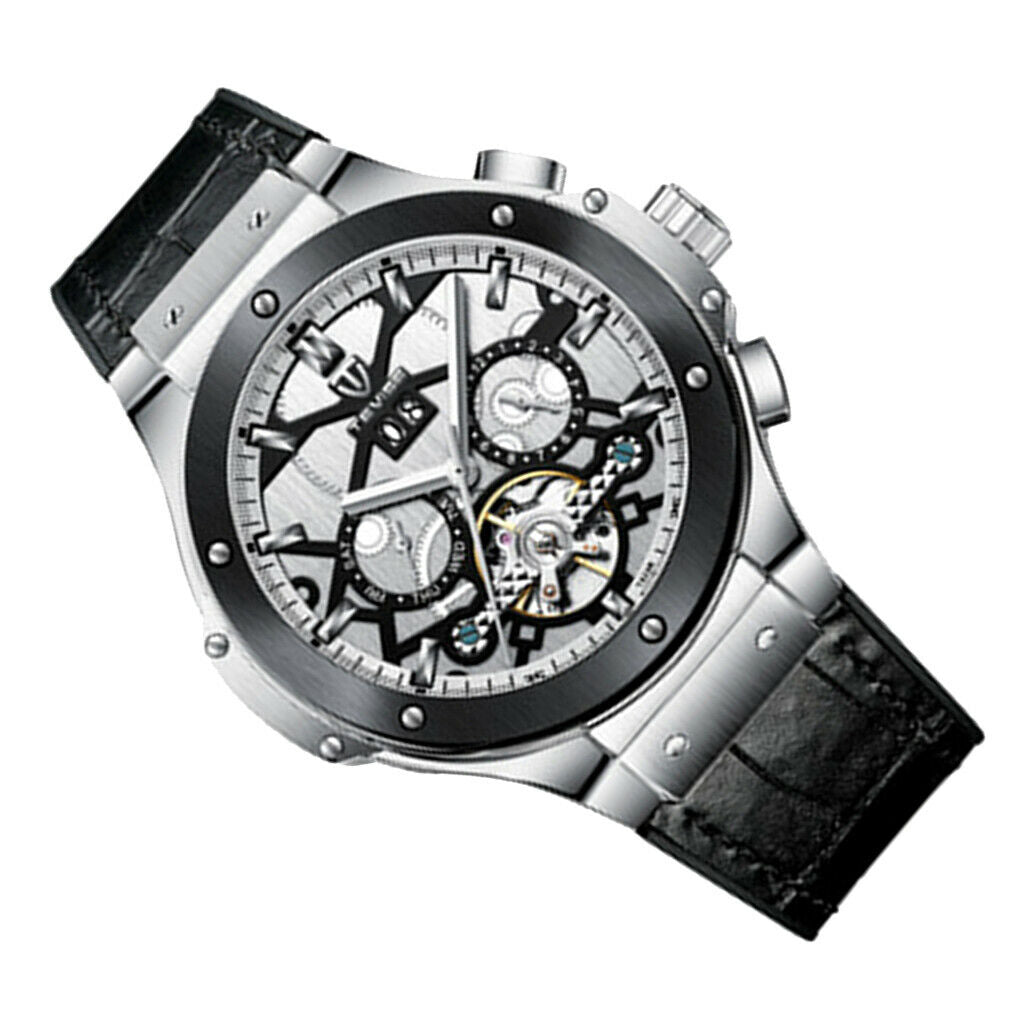 Mens Business Watch Mechanical Automatic Wristwatch -waterproof White