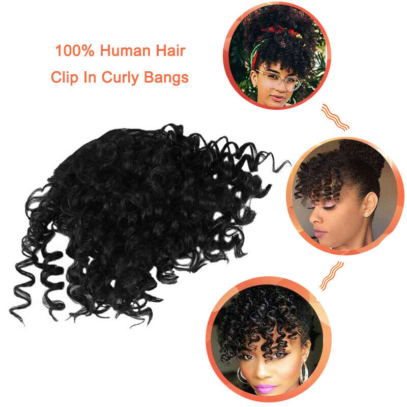 Women Jerry Curly Bangs Clip in 100% Human Hair Curls Front Fringe Hair Pieces
