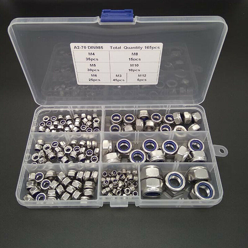 M3 4 5 6 8 M10 M12Nylon Insert Lock Nut Stainless Steel Combination Kit Hardware