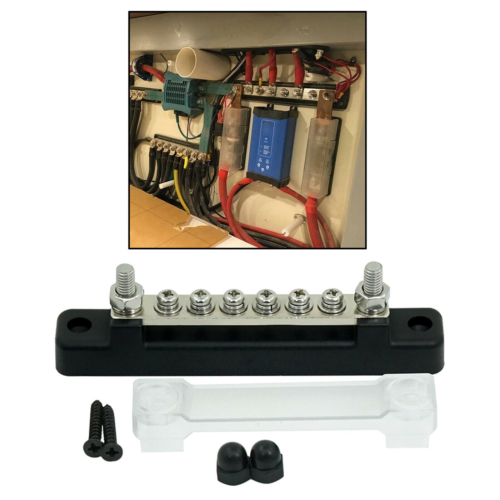 6 Terminal Bus Bar Kit Distribution Block 2 Studs for Car Boat Accessories
