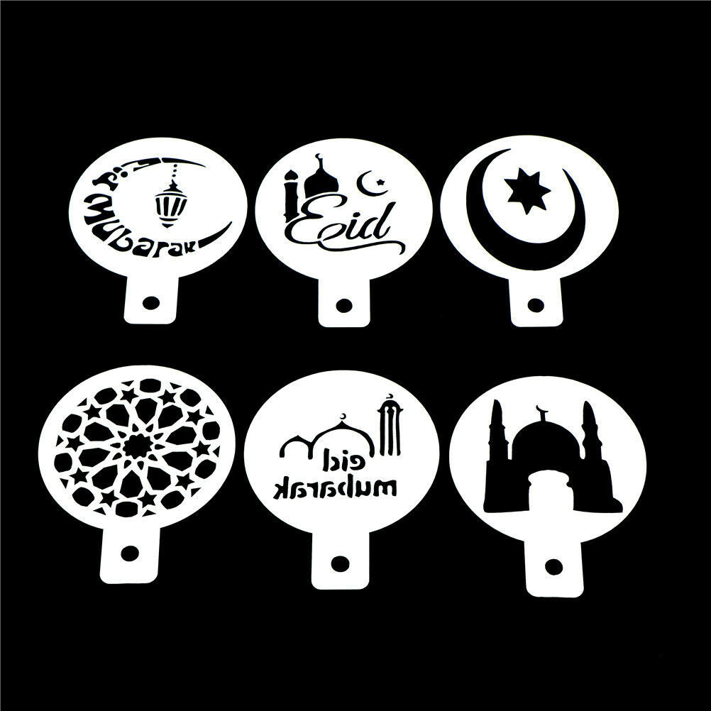 6pcs/set Ramadan Eid Mubarak lamp Design Coffee Stencils Cake Template Too.l8