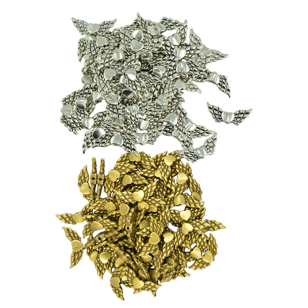 100pcs Retro Love Heart Angel Wings Charm Pendant Jewelry Finding DIY Beads