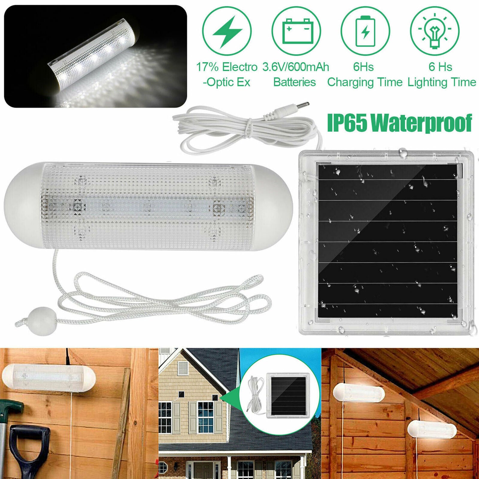 Solar Powered LED Shed Light Wall Indoor Pull Lamp Corridor La Yard Garden