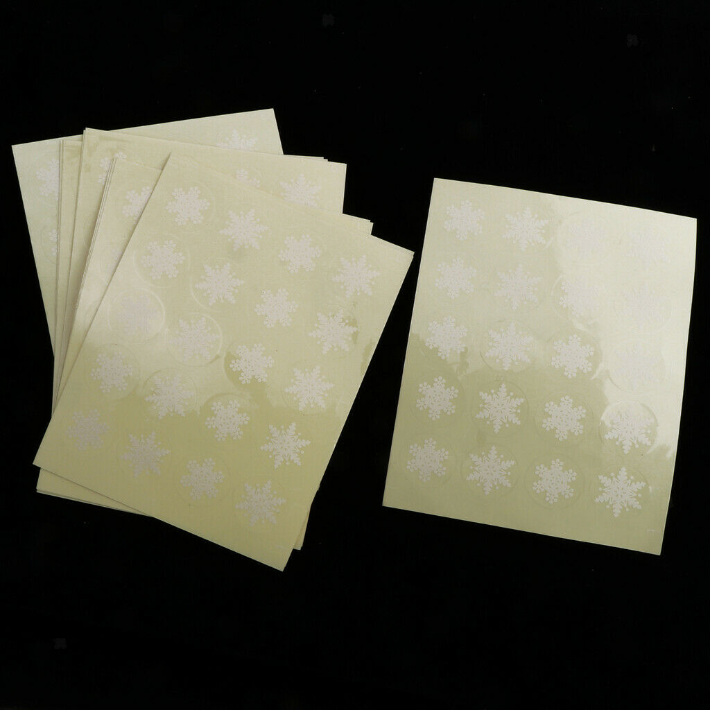 White Snowflake Stickers Round 25mm Self-Adhesive Transparent Background