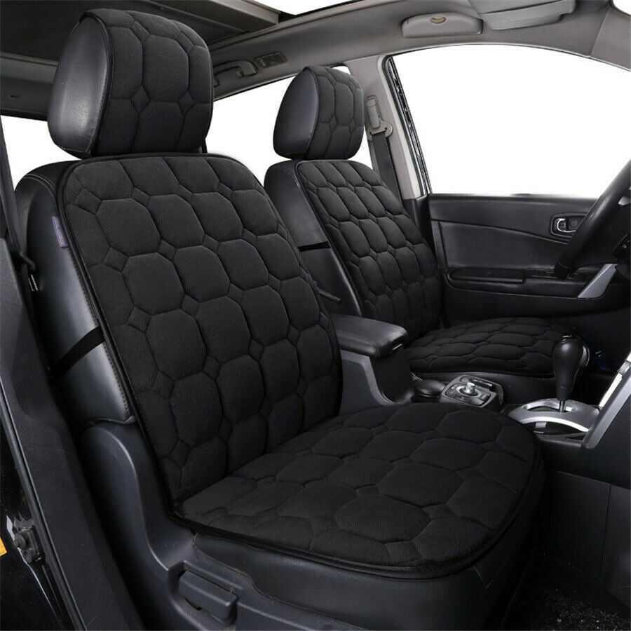 2PCS Black Thickened Plush Car Seat Cover Front Backrest Seat Cushion Universal