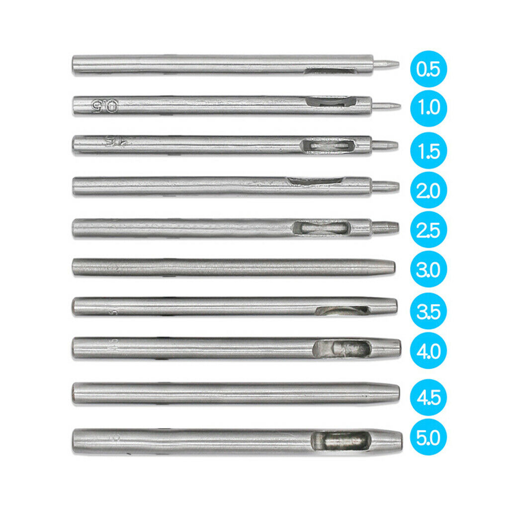 10Pcs Steel Leather Hollow Punch 0.5mm-5mm for Round Hollow Soft Material Tools