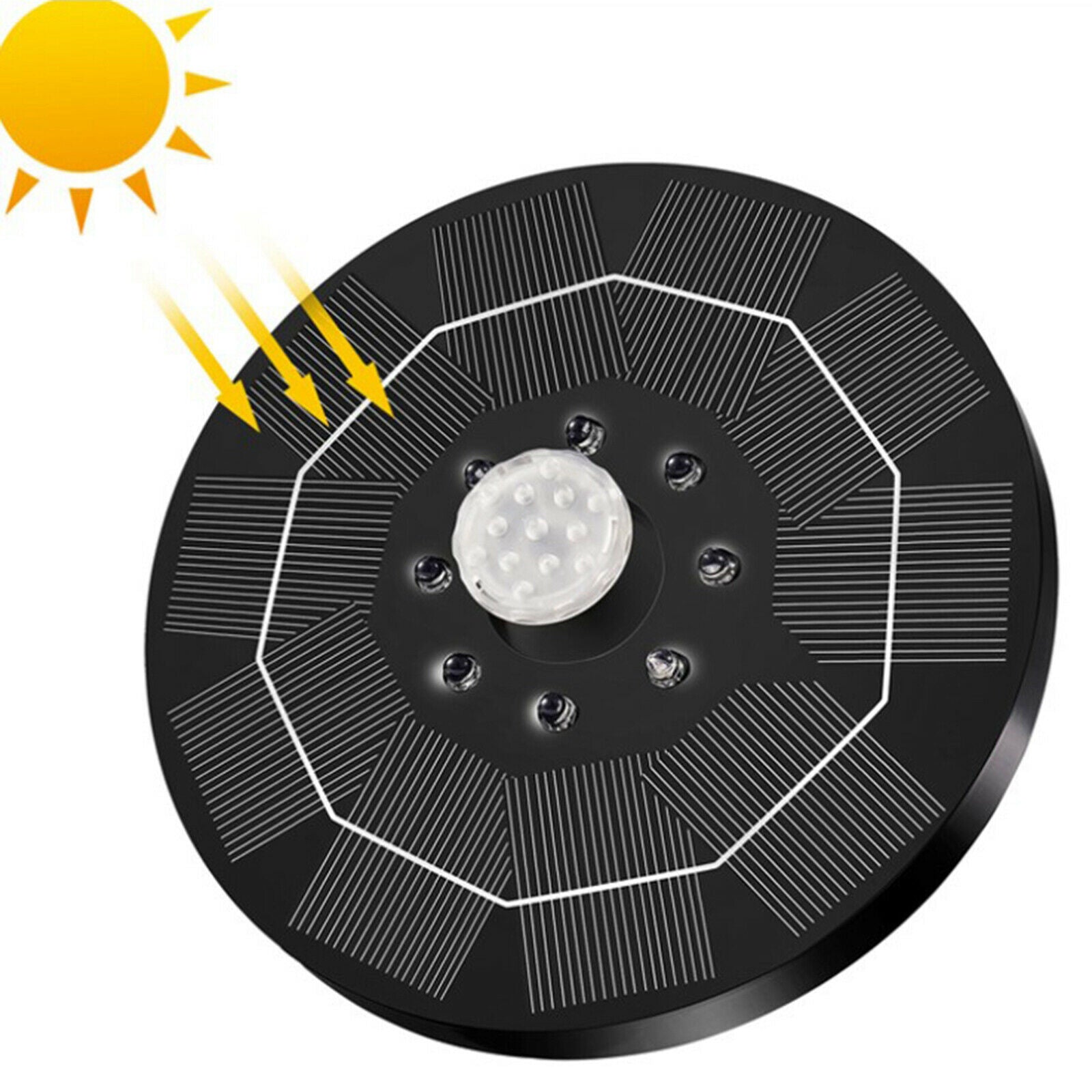 Solar Powered Fountain Water Pump Panel Birdbath w/ 6 Nozzles for Aquarium