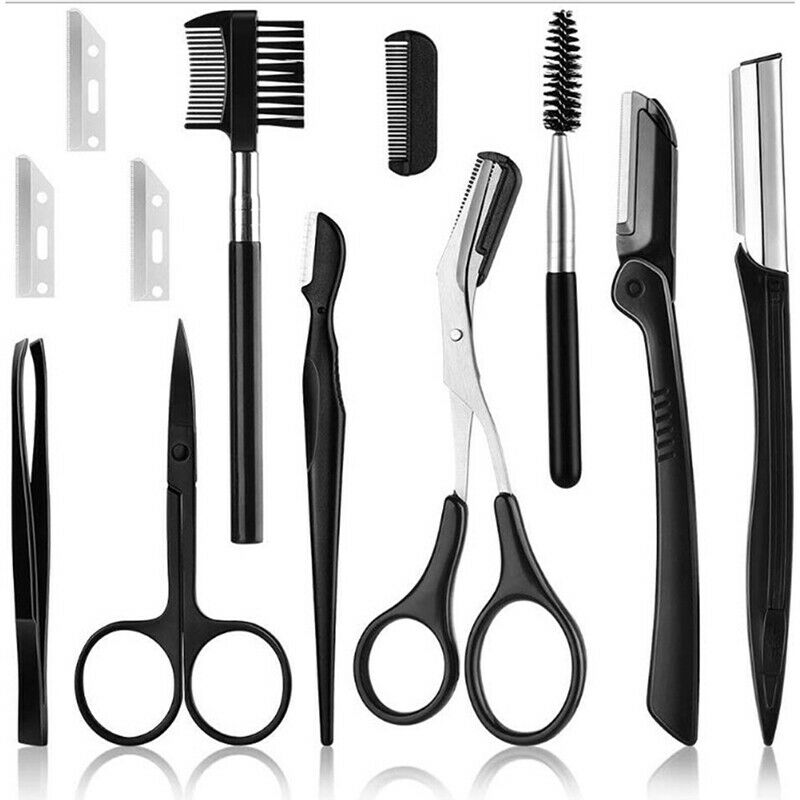 12Pcs Eyebrow Cutters Set Eye Brow Trimmer Scissors Face Shaver  Makeup ToolFCA