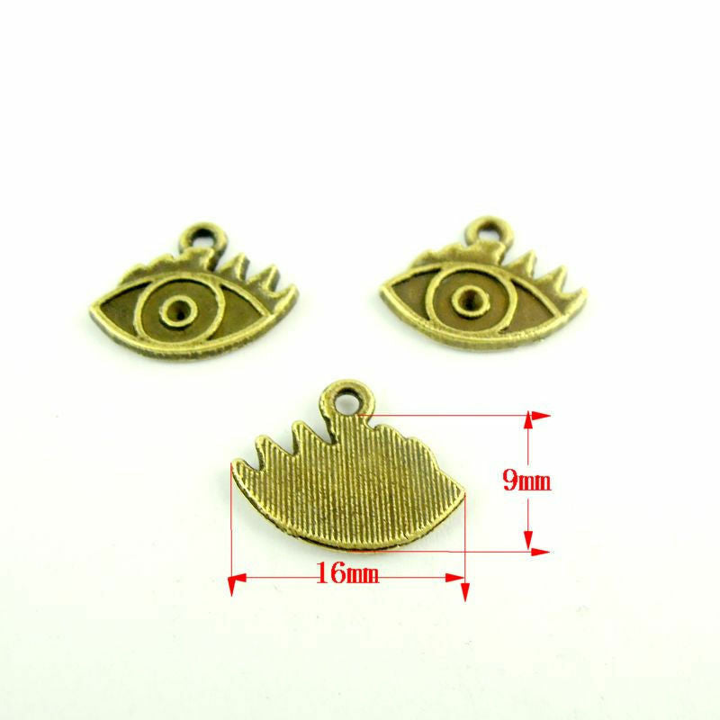 60 pcs Antiqued Bronze Cute Eye Alloy Charm For Bracelet Pendant DIY 16*9*1mm