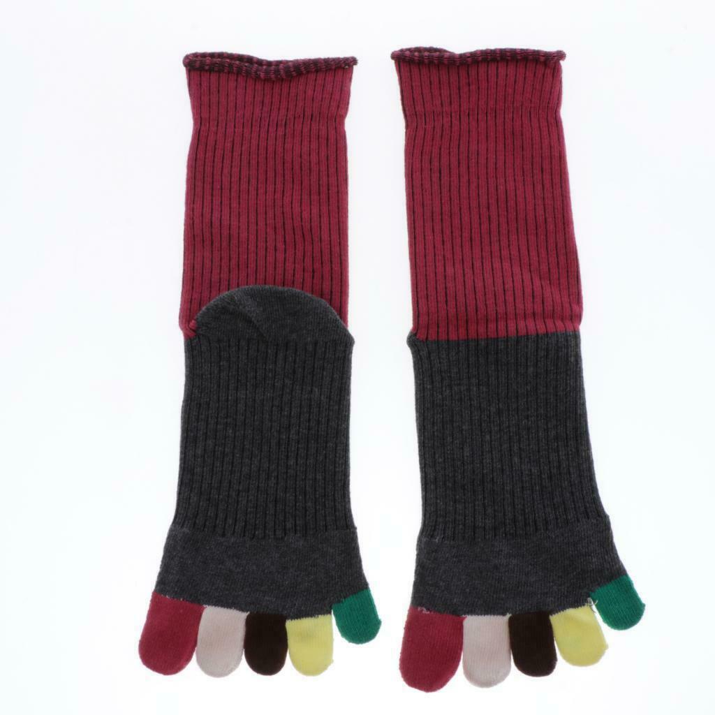Mid-calf Length Toe Socks Cotton Warm Crew Socks for Men and Women Wine Red
