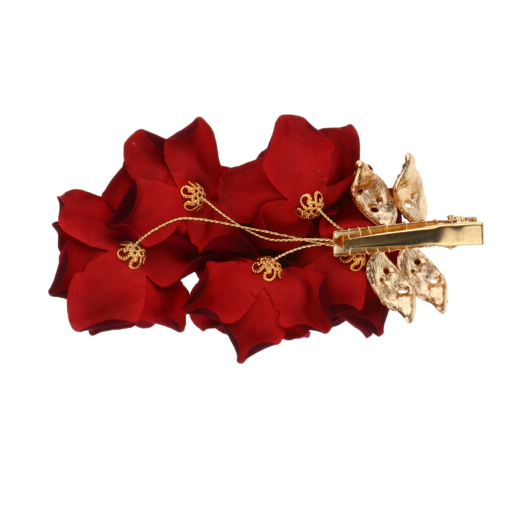 15x7cm Red Cloth Rose Wedding Hair Pins for Brides with Bling Rhinestones
