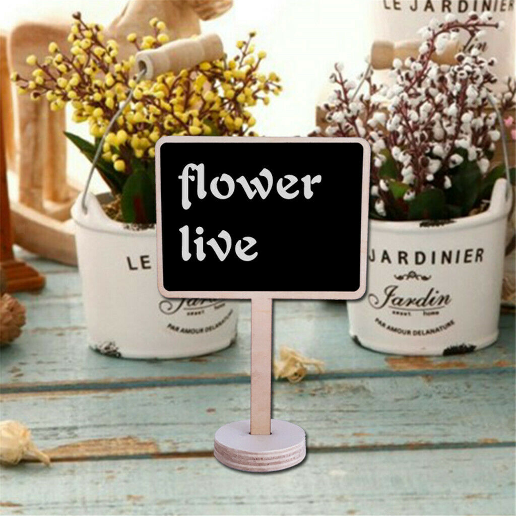 10 Pieces Rectangle Wood Blackboards Message Number Tag Place Card Holder Wooden