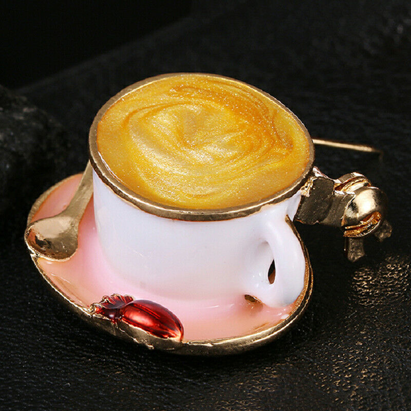 Enamel Coffee Cup Spoon Brooch Pin Women Scarf Suit Collar Lapel Pin Jewel.l8