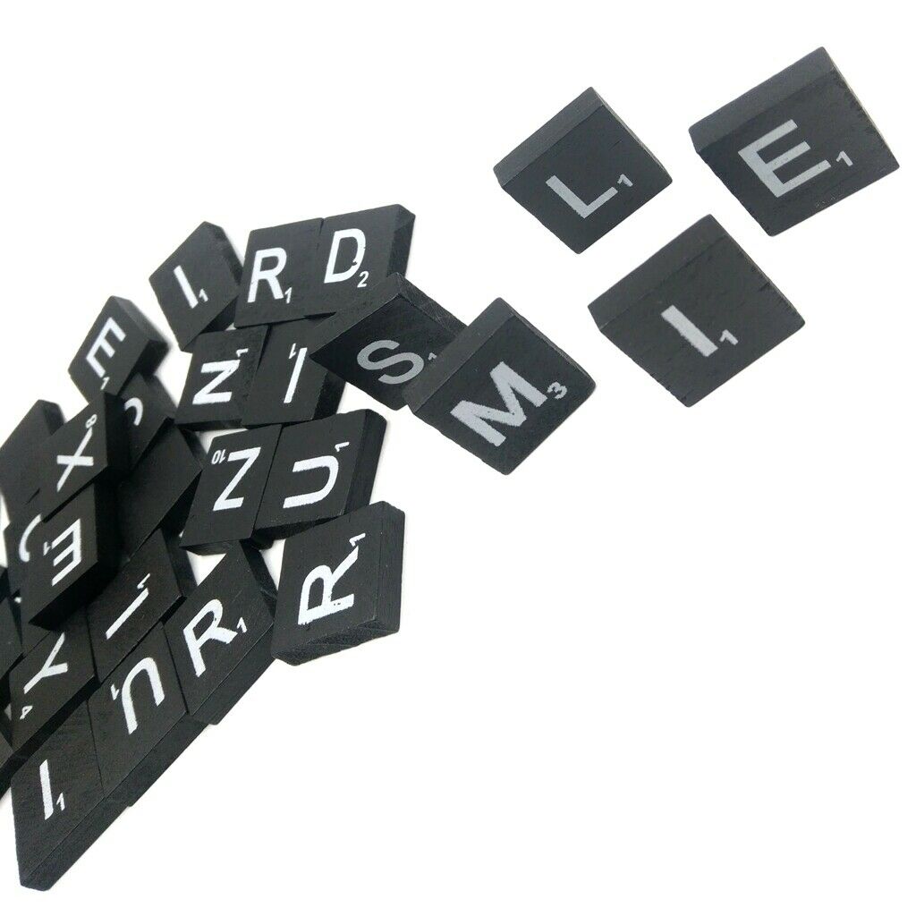 100 pcs. Wooden alphabet tiles black letters numbers set