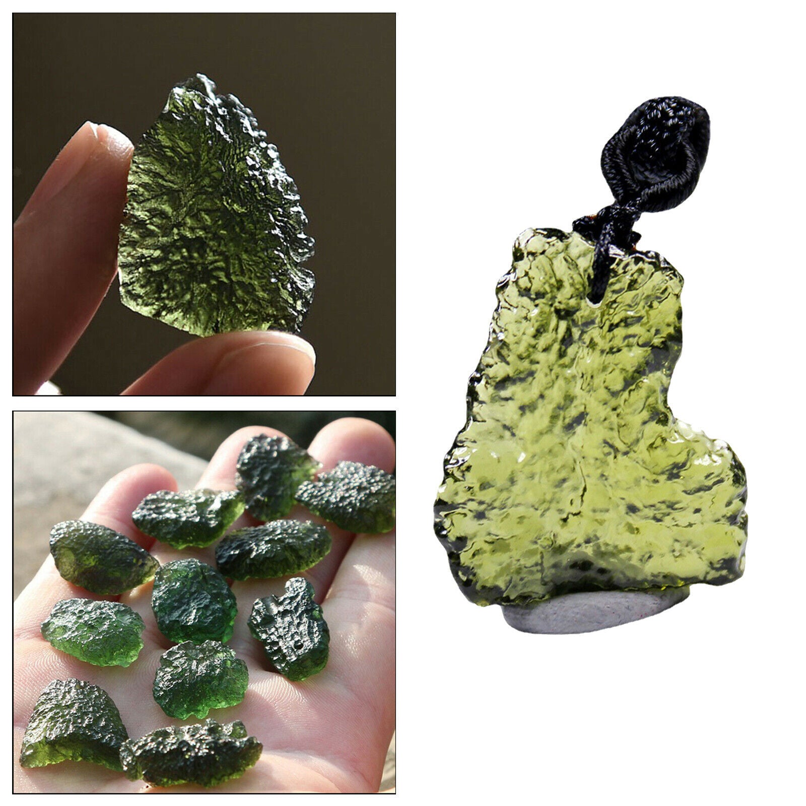 2X Beautiful Moldavite Crystal Aerolites Necklace Pendant with Lanyard 3-5g