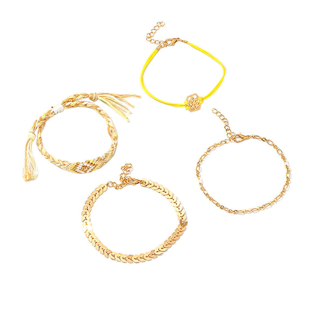 4pcs/set Multilayer Boho Beads Braided Bracelet Women Bangles Jewelry Yellow