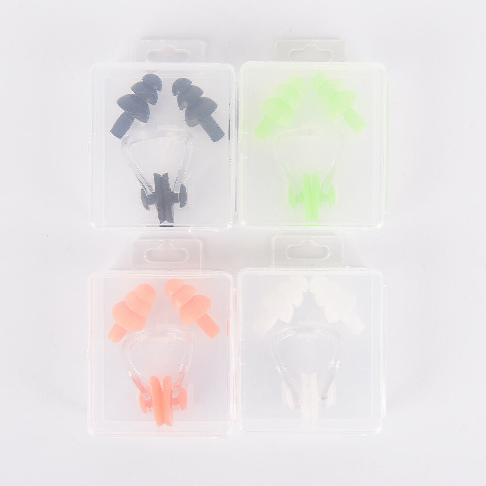 White Waterproof Soft Silicone Swimming Set Nose Clip + Ear Plug Kits Box.l8