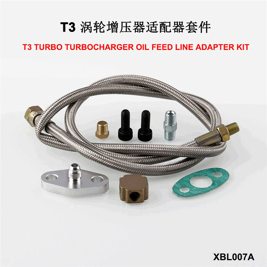 Oil Feed Line Adapter Kit For T3 Turbo Turbocharger Stainless steel Braided Tube